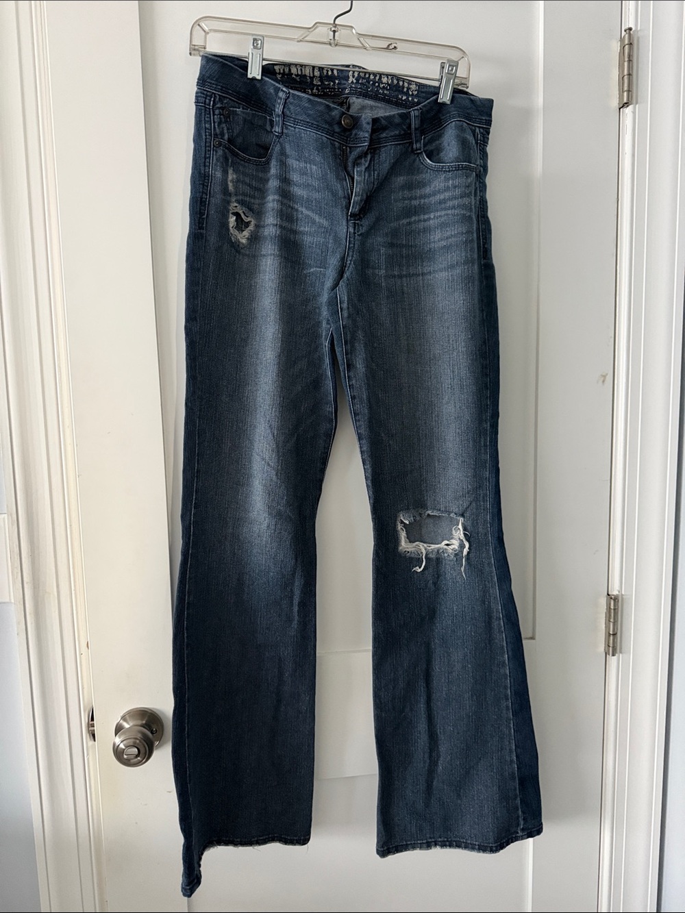 Rewash Dark Blue Distressed Wide-Leg Jeans